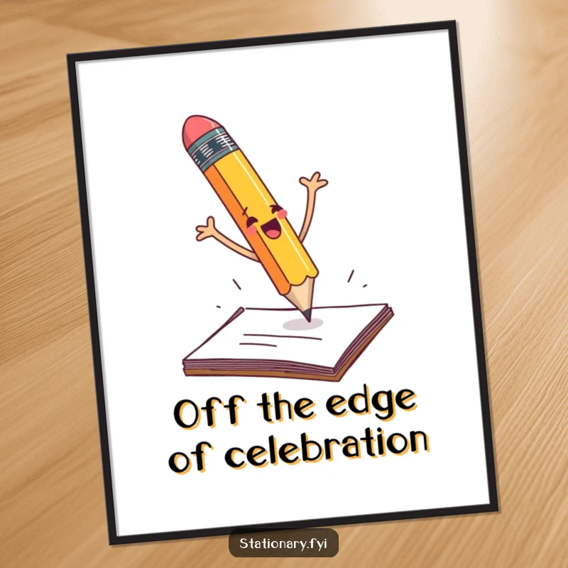 Funny Free Printable Wall Art: A pencil dramatically falling off a desk with arms flailing, adding quirky charm.