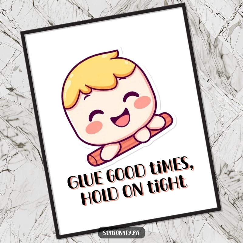Free Printable Wall Art: A kawaii glue stick character slides smoothly with a wide, infectious smile, bringing playful energy to the room.