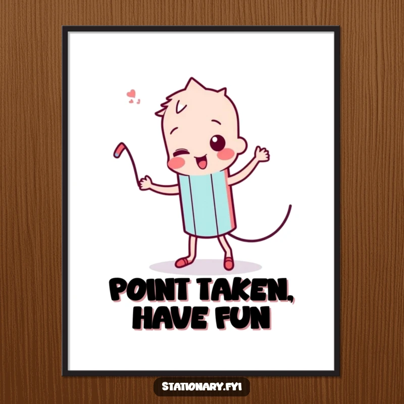 Funny Free Printable Wall Art: A kawaii pencil character dances wildly, its lead wiggling in a comical, joyous expression.