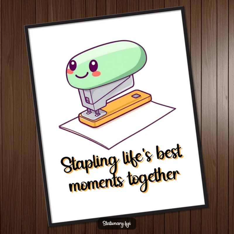Funny Free Printable Wall Art: A cheerful stapler is captured in a dynamic zip across paper, bringing energy and humor to any room.