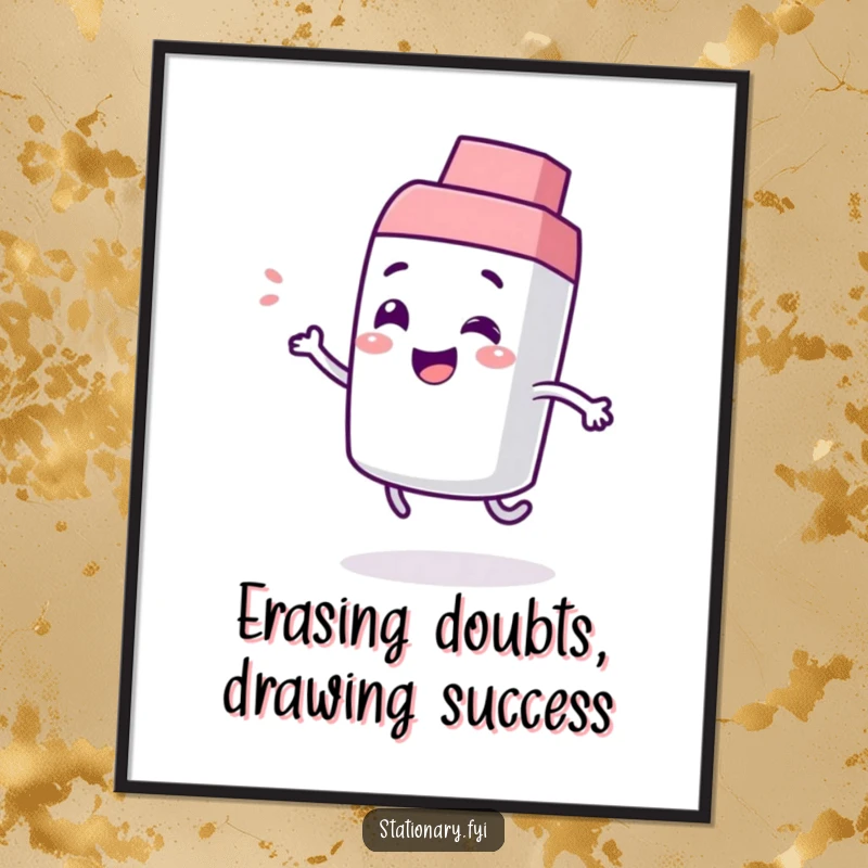 Funny Free Printable Wall Art: A giggling eraser character captured mid-bounce, radiating playful energy and humor.