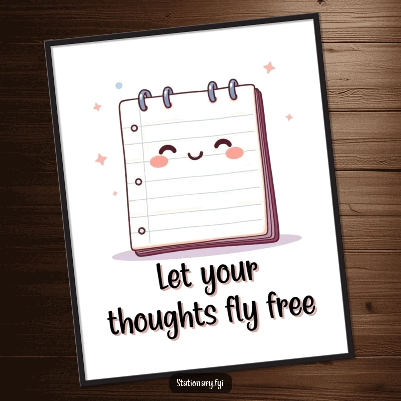 Funny Free Printable Wall Art depicting a happy notepad with pages caught in a gentle breeze, creating a sense of light movement and joy.
