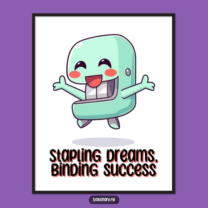 Funny Free Printable Wall Art: Happy Stapler Jumping Cheerfully Downloadable Decor