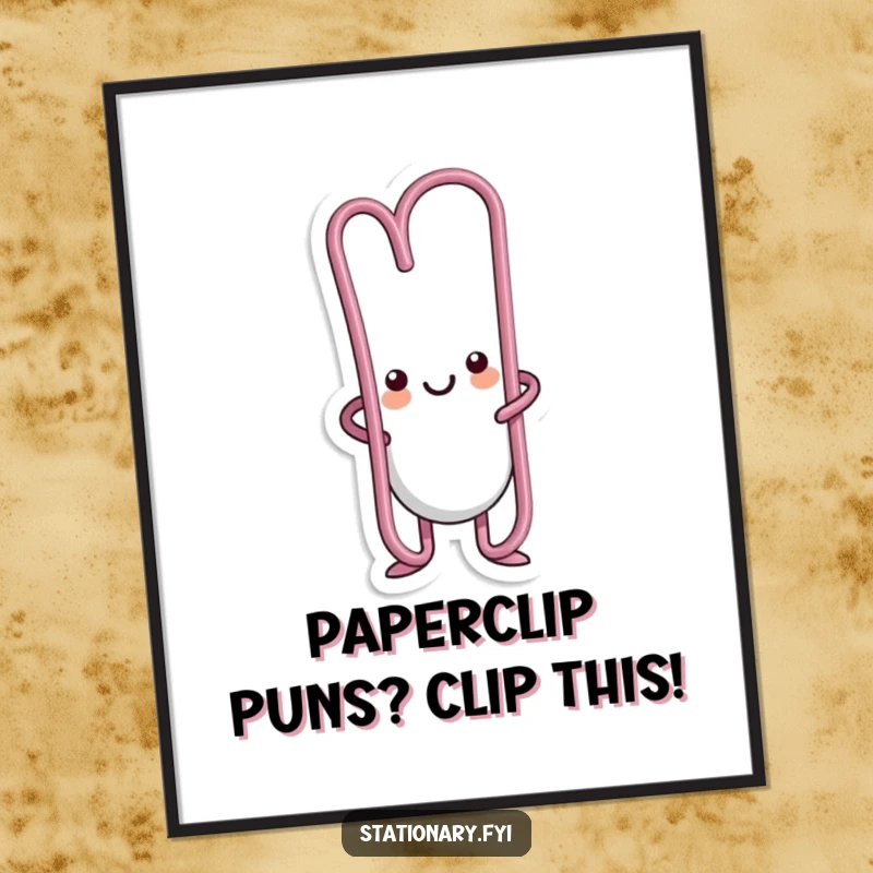 Funny Free Printable Wall Art: A kawaii paperclip character humorously bending into a dynamic, fun shape on a clean background.
