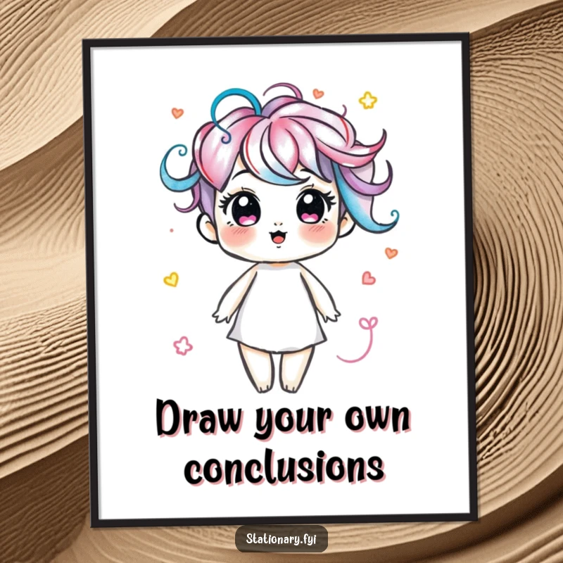 Funny free printable wall art of a cheerful marker character creating a vibrant, energetic display of colorful swirls.