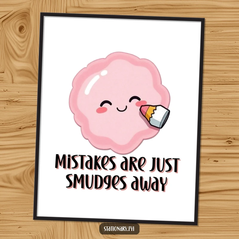 Funny Free Printable Wall Art: A delighted eraser is depicted smudging out a bizarrely silly shape, adding whimsical charm to your decor.