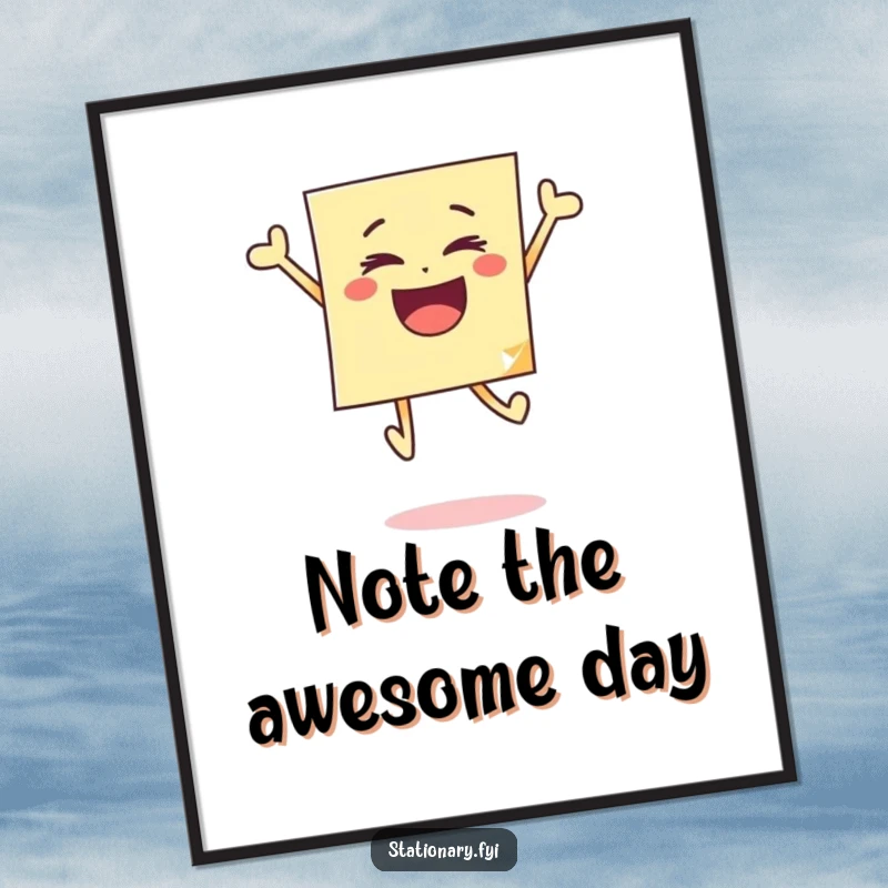 Funny Free Printable Wall Art: A super happy sticky note performing an energetic jump, bringing pure joy to any room.