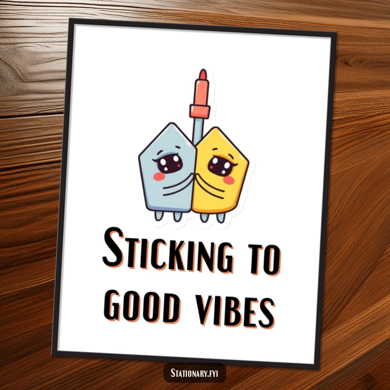 Funny Free Printable Wall Art: A curious glue stick sticks two shapes together, creating abstract and humorous downloadable decor.