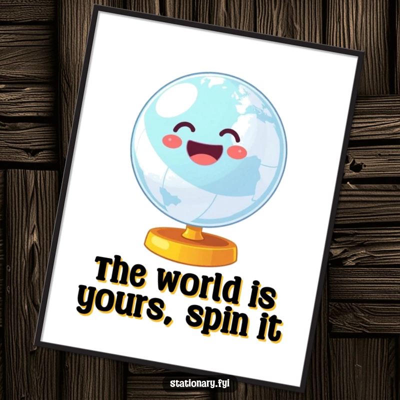 Funny Free Printable Wall Art of a wobbly globe spinning with cheerful exuberance, adding a playful and energetic touch to any room.