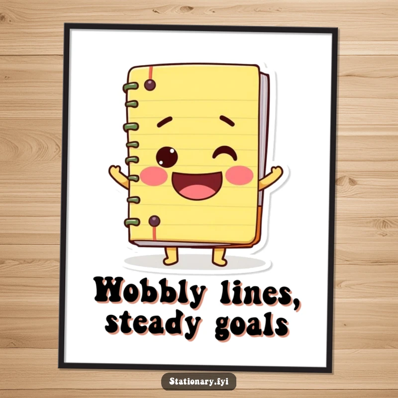 Funny Free Printable Wall Art: A wobbly notebook character with an oversized smile, radiating happiness and quirky charm.