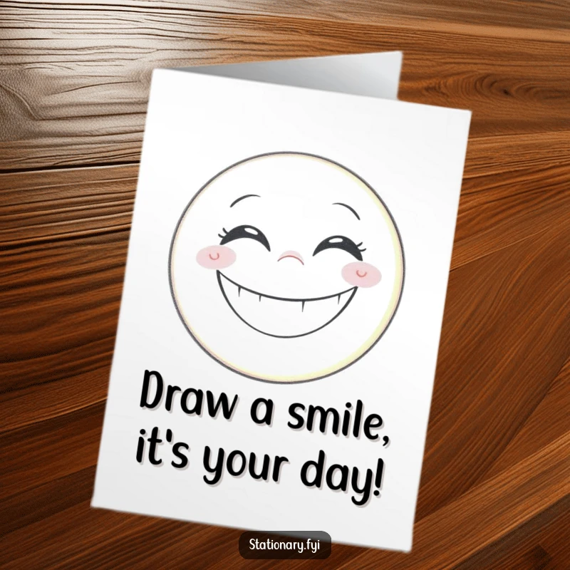Funny Free Printable Birthday Card featuring a grinning pencil joyfully drawing a huge, beaming smiley face, ready to celebrate.