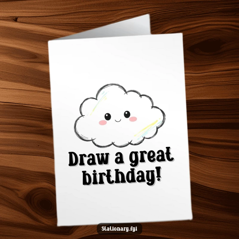 Funny Free Printable Birthday Card: A thoughtful crayon artistically sketching a fluffy cloud, celebrating dreams and happy occasions.