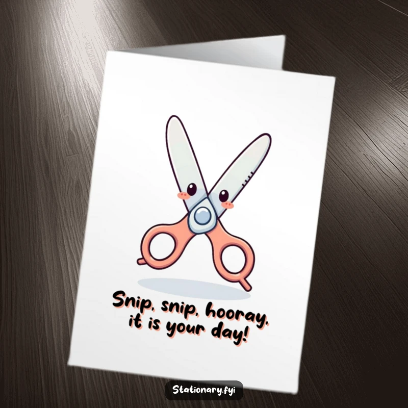Funny Free Printable Birthday Card: Playful scissors doing a hilariously silly dance, ready to deliver birthday cheer.