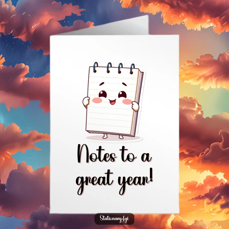 Funny Free Printable Birthday Card: A smiling notepad character unfurling its pages with joy, ready for your birthday message.