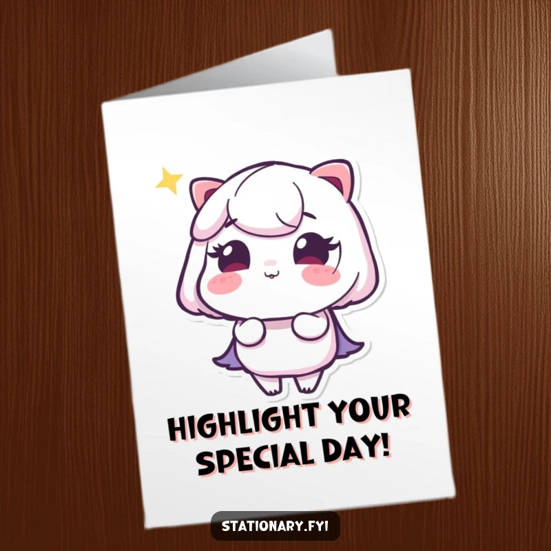 Funny Free Printable Birthday Card: A winking highlighter draws a bright, glowing line, symbolizing a luminous and happy birthday.