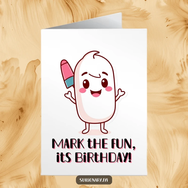 Funny Free Printable Marker Birthday Card: Bouncing marker creates a vibrant wavy line, celebrating happily.