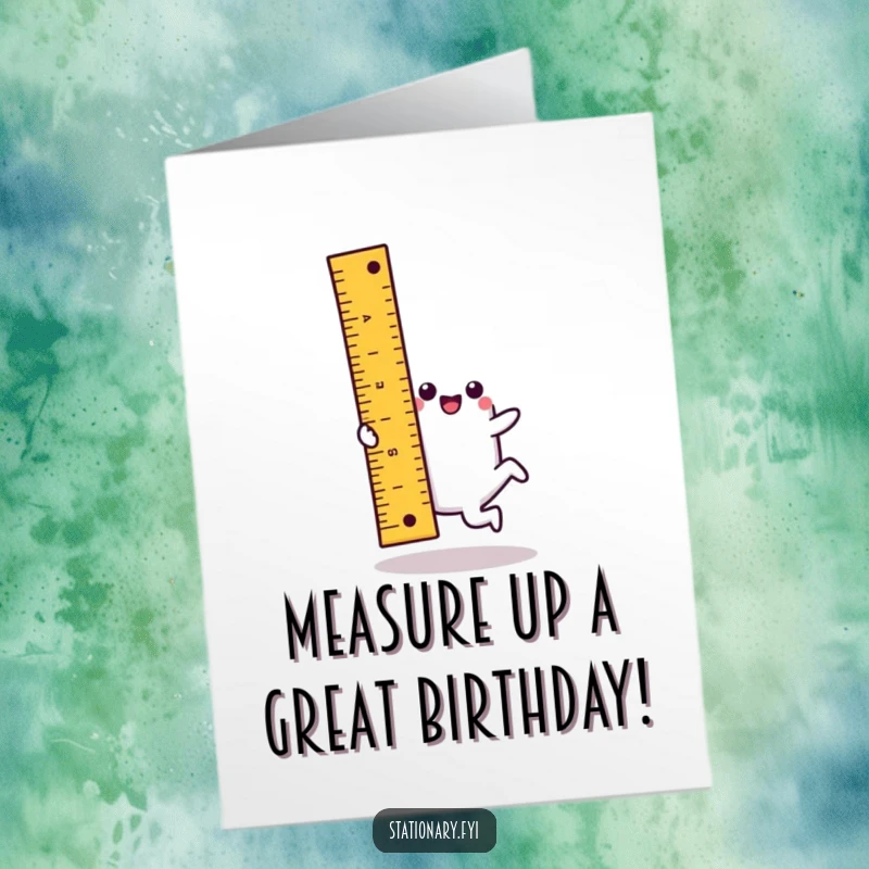 Free Printable Birthday Card: A kawaii ruler character performs a dynamic cartwheel, celebrating your special day with flair.