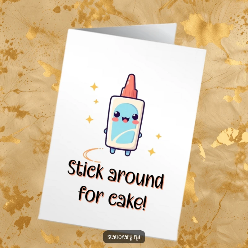 Funny Free Printable Birthday Card: A playful glue stick leaving a shimmering, sparkly trail.