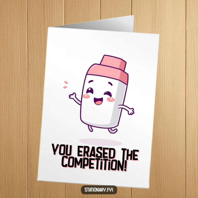 Funny Free Printable Congratulations Card: A giggling eraser character enthusiastically bouncing, perfect for sharing happy news.