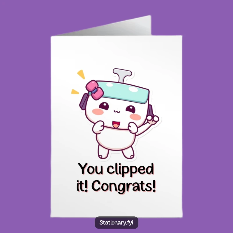 Free Printable Congrats Card: Kawaii Binder Clip Pinch, Grabbing Downloadable