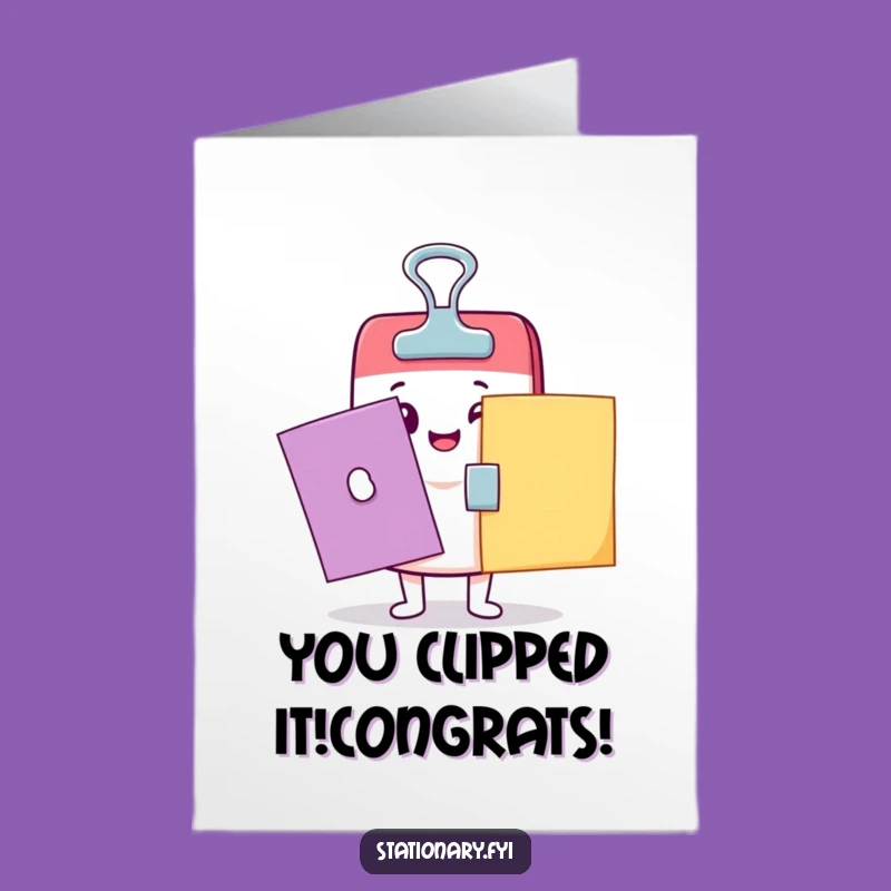 Free Printable Kawaii Binder Clip Congratulations Card - Hilarious Downloadable Greeting!