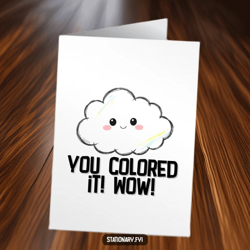 Funny Free Printable Congratulations Card: A creative crayon sketching a cloud, symbolizing aspirations and successful journeys.