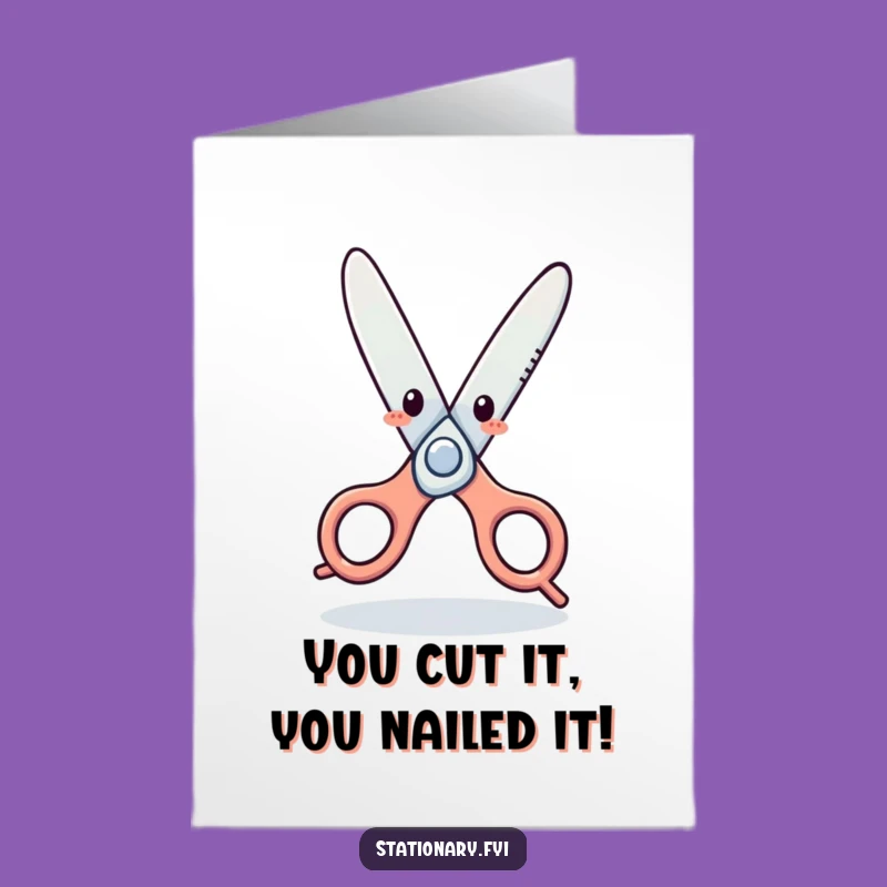 Free Printable Congrats Card: Silly Dancing Scissors Funny Achievement Downloadable