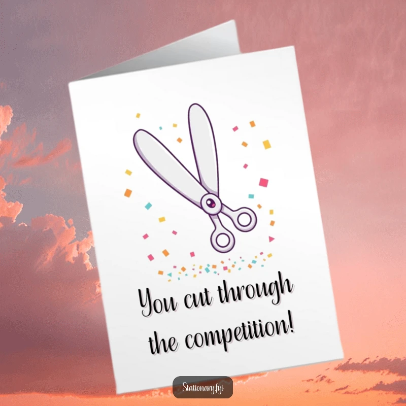 Funny Free Printable Congratulations Card: A giggling pair of scissors creates a burst of confetti, symbolizing a celebratory moment.