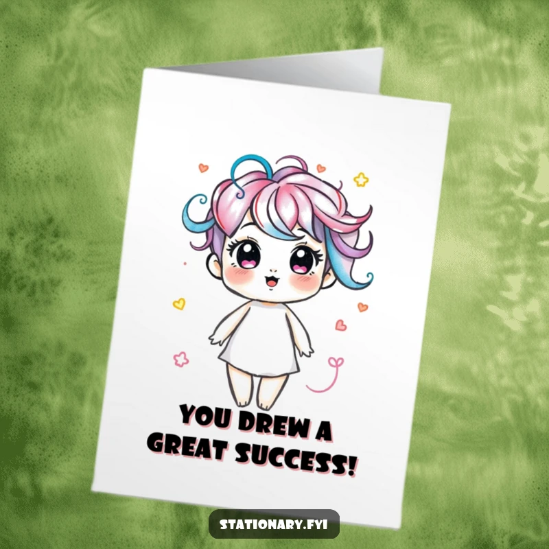 Funny free printable congratulations card featuring a happy marker character creating a dynamic explosion of colorful swirls, signifying celebration.