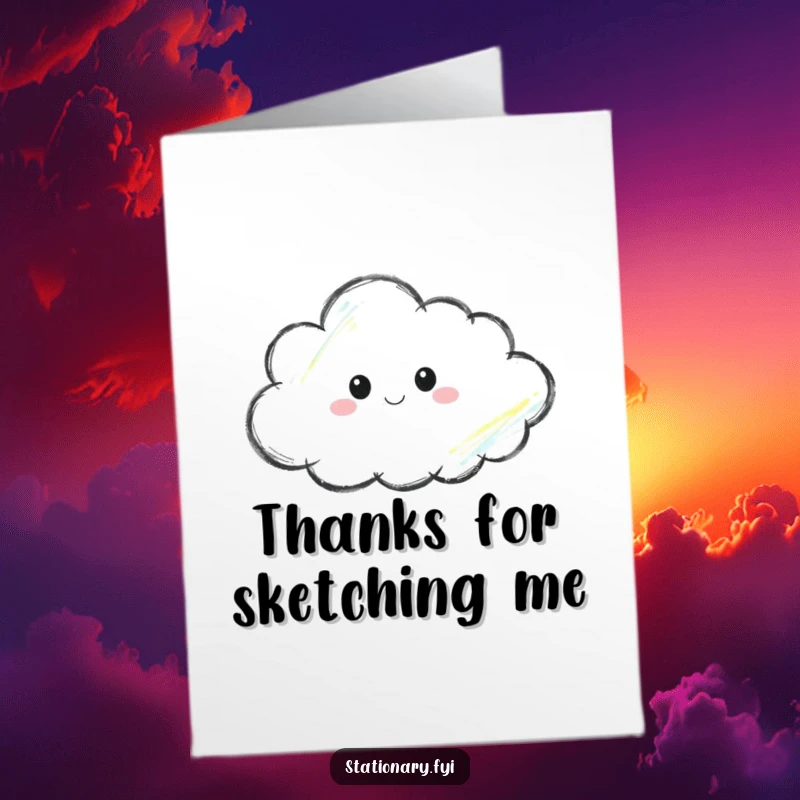 Funny Free Printable Thank You Card: A dedicated crayon drawing a whimsical cloud, expressing sincere thanks with artistic expression.
