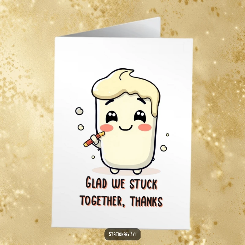 Funny Free Printable Thank You Card: A giggling Kawaii glue stick leaves a joyful line to say thanks. Download and share!