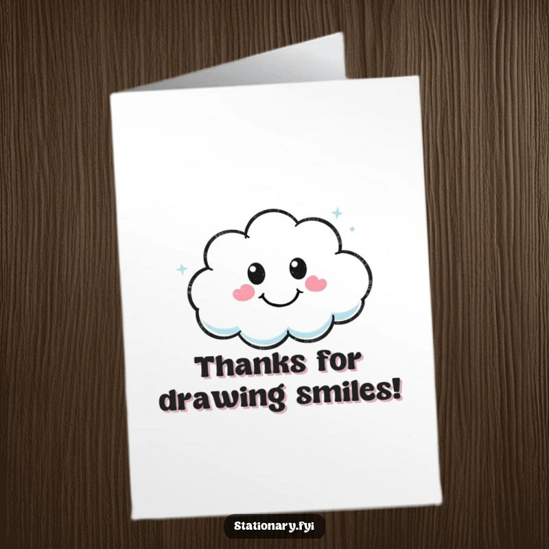 Funny Free Printable Kawaii marker character drawing a happy cloud, ideal for a humorous and heartfelt thank you.