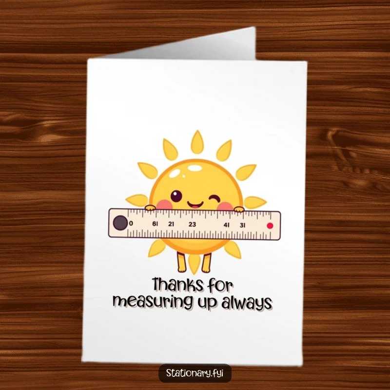 Funny Free Printable Thank You Card: A Kawaii ruler cheerfully measures a smiling sun, sending bright thanks your way. Download today!