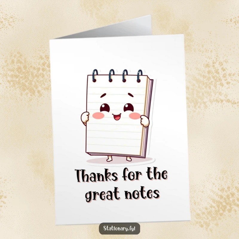 Funny Free Printable Thank You Card: A delighted notepad character opening its pages to express heartfelt thanks.