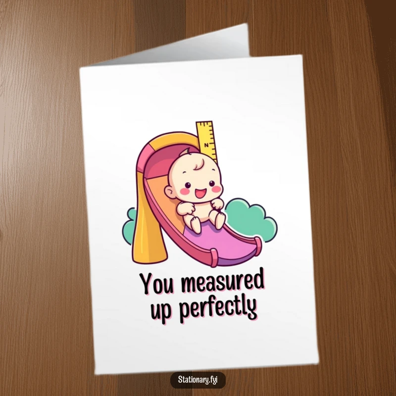 Funny Free Printable Ruler Thank You Card: Playful character sliding down a bright slide, expressing thanks. Downloadable.