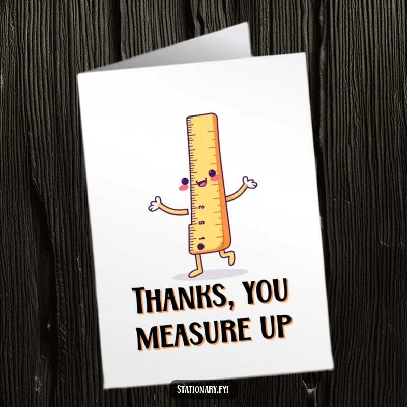 Funny Free Printable Thank You Card: A happy ruler character dancing straight to express thanks with perfect clarity.
