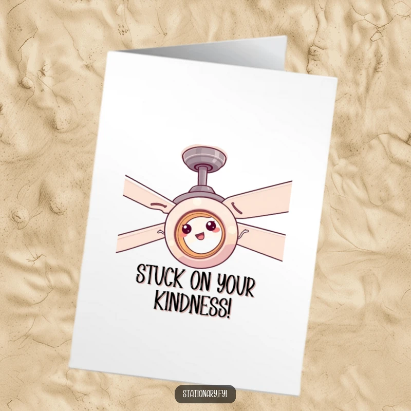 Funny Free Printable Thank You Card: A roll of tape comically stuck to a ceiling fan, showing thanks.