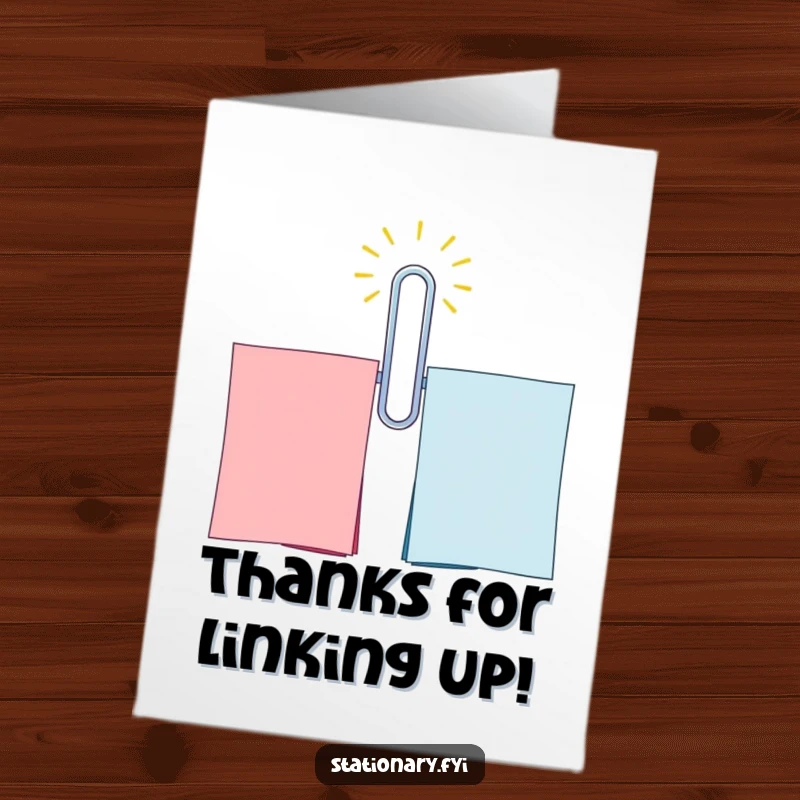 Funny Free Printable Thank You Card: A cheerful paperclip energetically links two bright sheets, conveying heartfelt thanks.