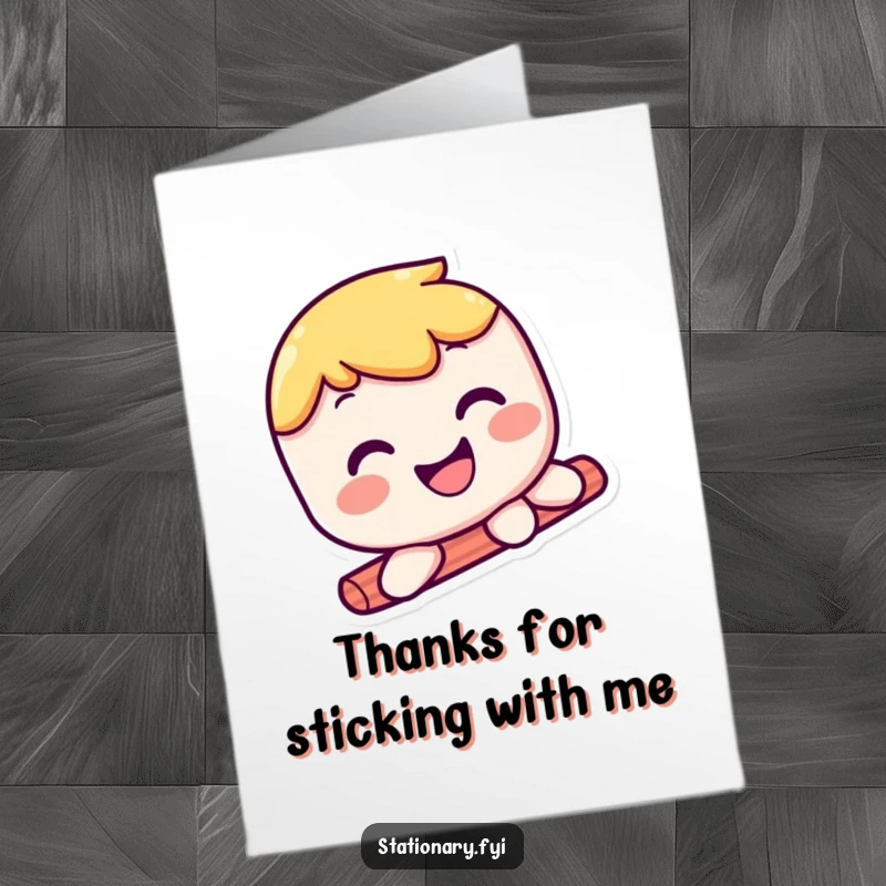 Free Printable Thank You Card: A kawaii glue stick character slides with a huge smile, a fun way to say thanks.