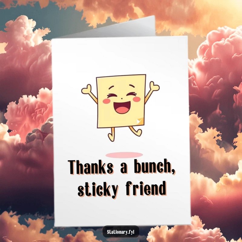 Funny Free Printable Thank You Card: An ecstatic sticky note mid-leap, conveying heartfelt thanks with infectious energy and a smile.
