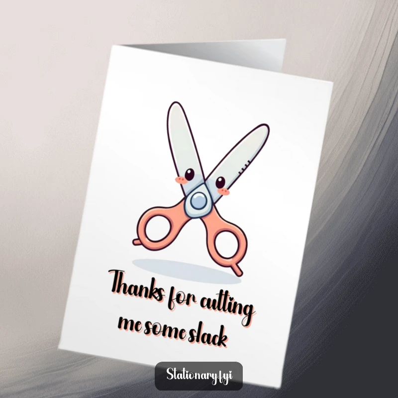 Funny Free Printable Thank You Card: Playful scissors performing a comical dance to express sincere appreciation.