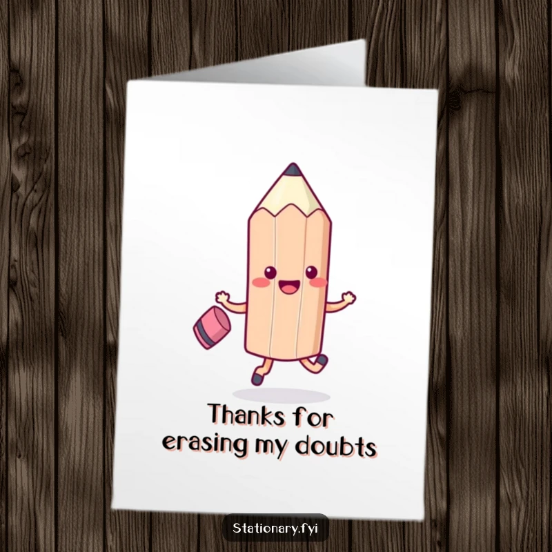 Funny Free Printable Thank You Card: A happy Kawaii pencil and eraser skip with joy to say thanks. Download today!