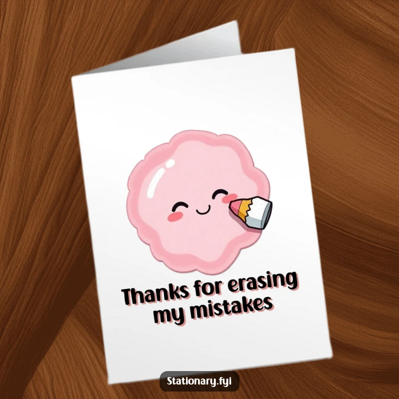 Funny Free Printable Thank You Card: A delighted eraser is busy smudging out a goofy shape, making gratitude humorous and unique.