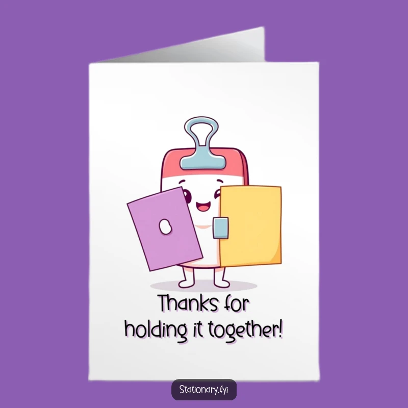 Kawaii Binder Clip Free Printable Thank You Card - Clamping Gratitude with Humor!