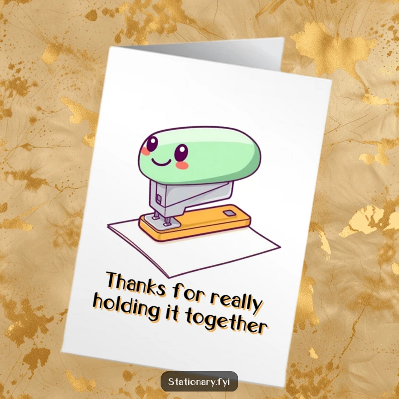 Funny Free Printable Thank You Card: A cheerful stapler zips across paper, adding a humorous, energetic touch to your gratitude.