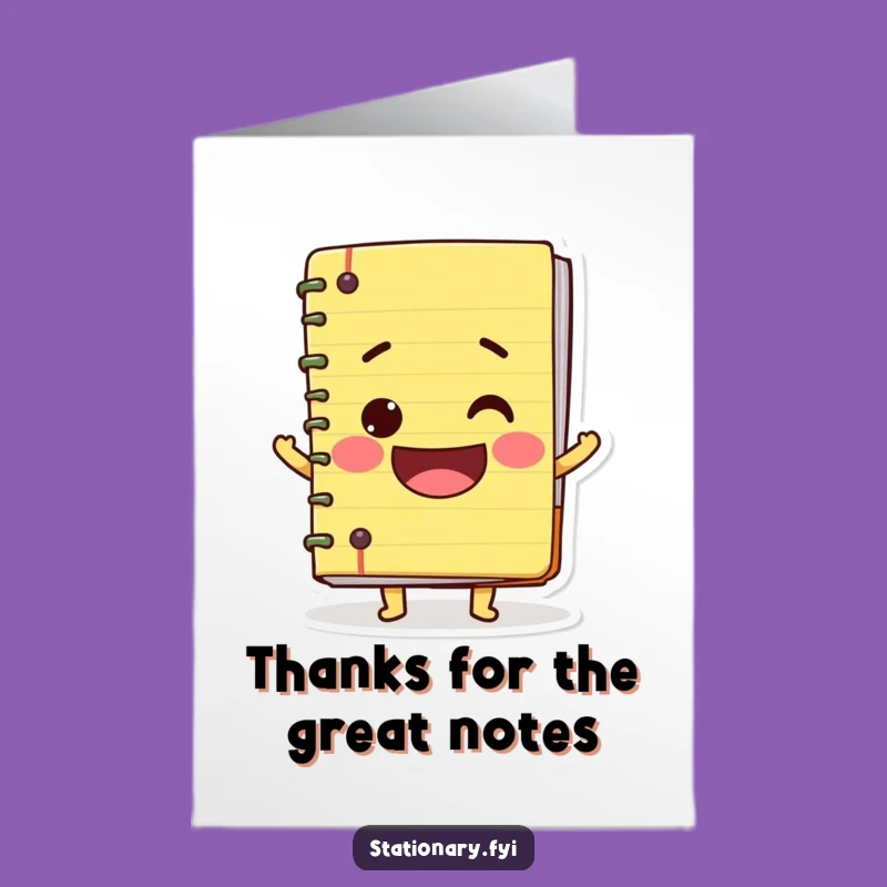 Free Printable Thank You Card: Wobbly Notebook Big Smile Funny Downloadable Gift