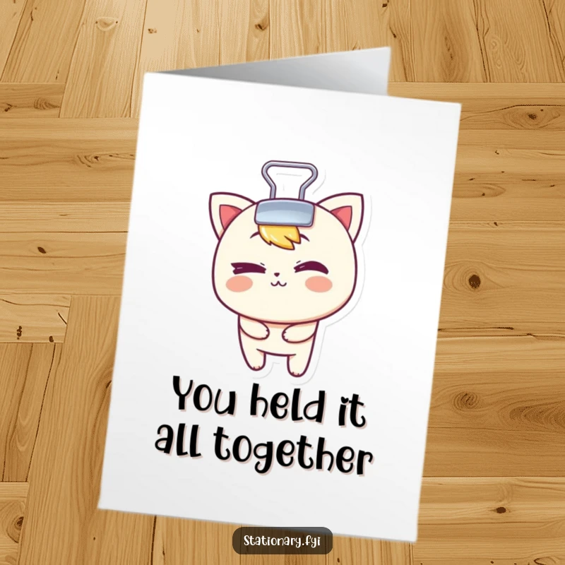 Funny Free Printable Binder Clip Thank You Card: Mischievous character winking playfully, expressing thanks. Downloadable.