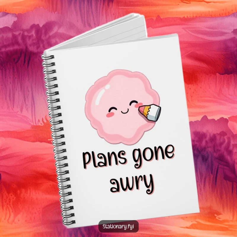 Funny notebook featuring a delighted eraser smudging a silly shape, ideal for notes and creative brainstorming.