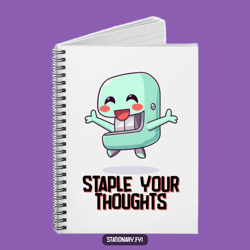 Funny Happy Stapler Notebook - Cheerful Jump Journal for Productive Notes