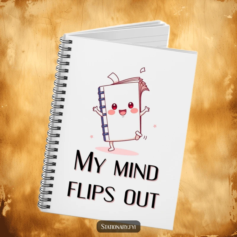 Funny Kawaii Notebook Cartwheel Notebook with flying pages, encouraging humorous brainstorming and gifting, perfect for creativity.